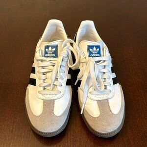 Adidas Sambas (Men), but can be worn by women who wear size 8.5/9